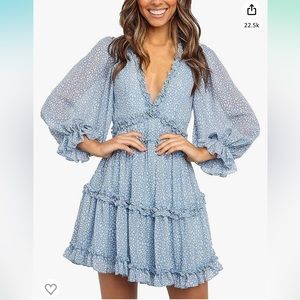 Blue Floral Long Sleeve Wedding Guest Dress, size large